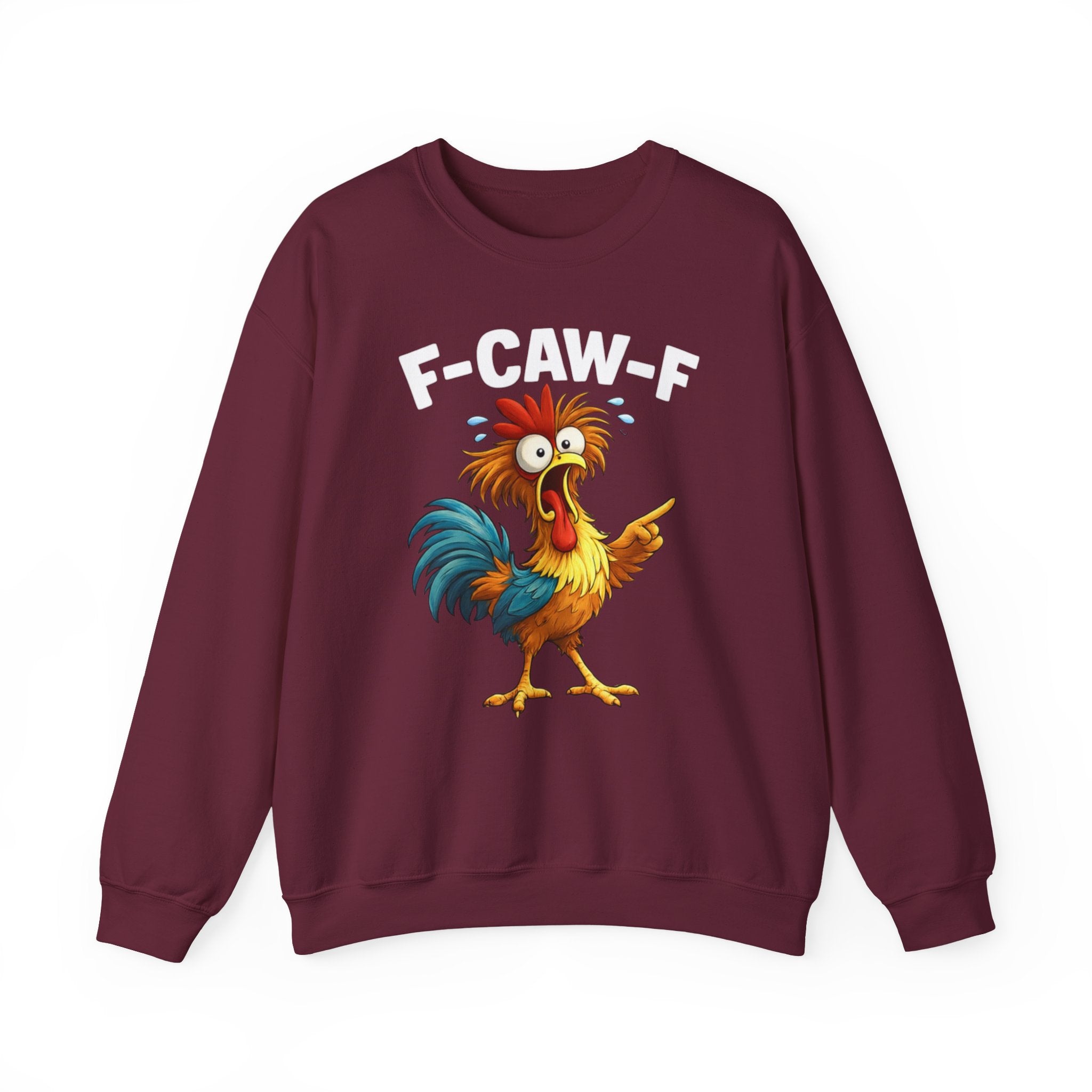 Rooster Graphic Sweatshirt - "F-CAW-F" Funny Chicken Crewneck