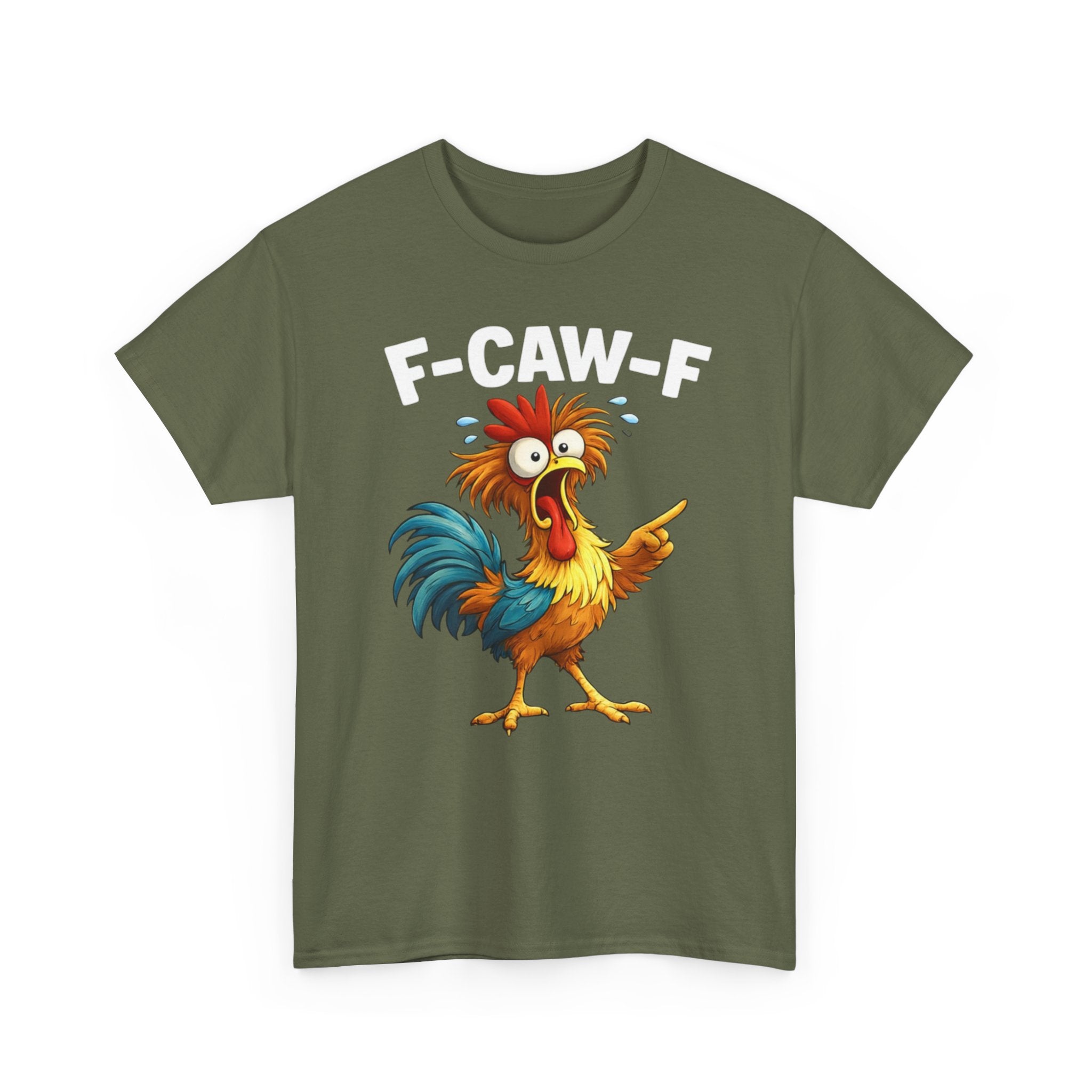 Rooster Graphic Tee — Funny 'F-CAW-F' Chicken Cartoon T-Shirt