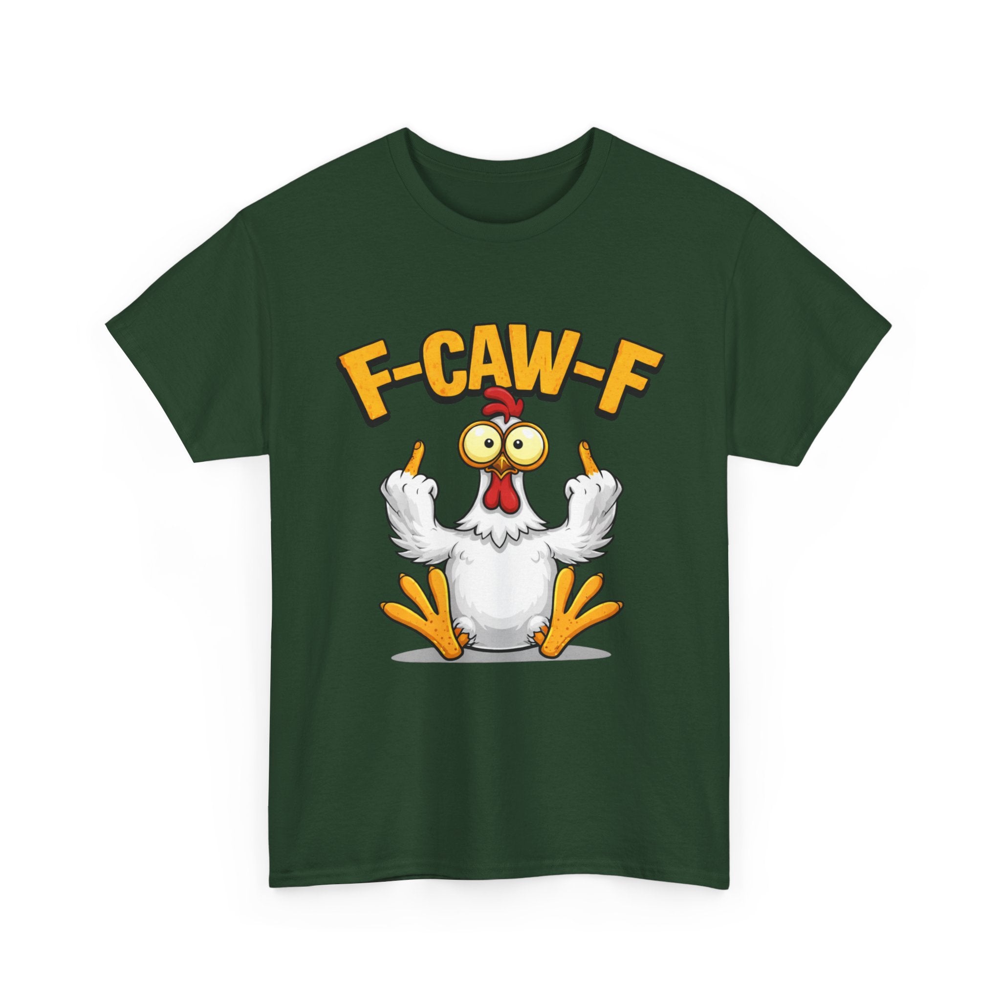 Funny Chicken T‑Shirt — "F-CAW-F" Cartoon Rooster Middle Finger Tee