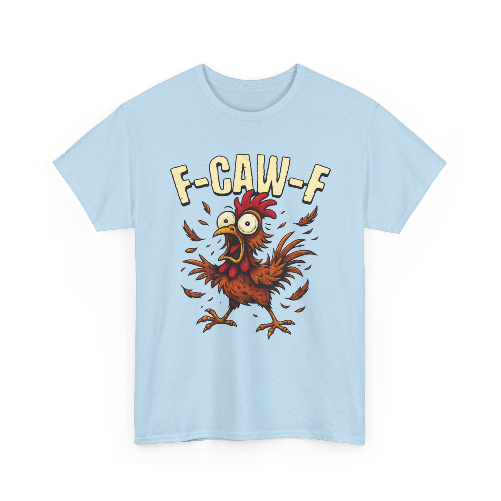 Chicken Cartoon Tee — 'F-CAW-F' Funny Rooster Graphic T-Shirt