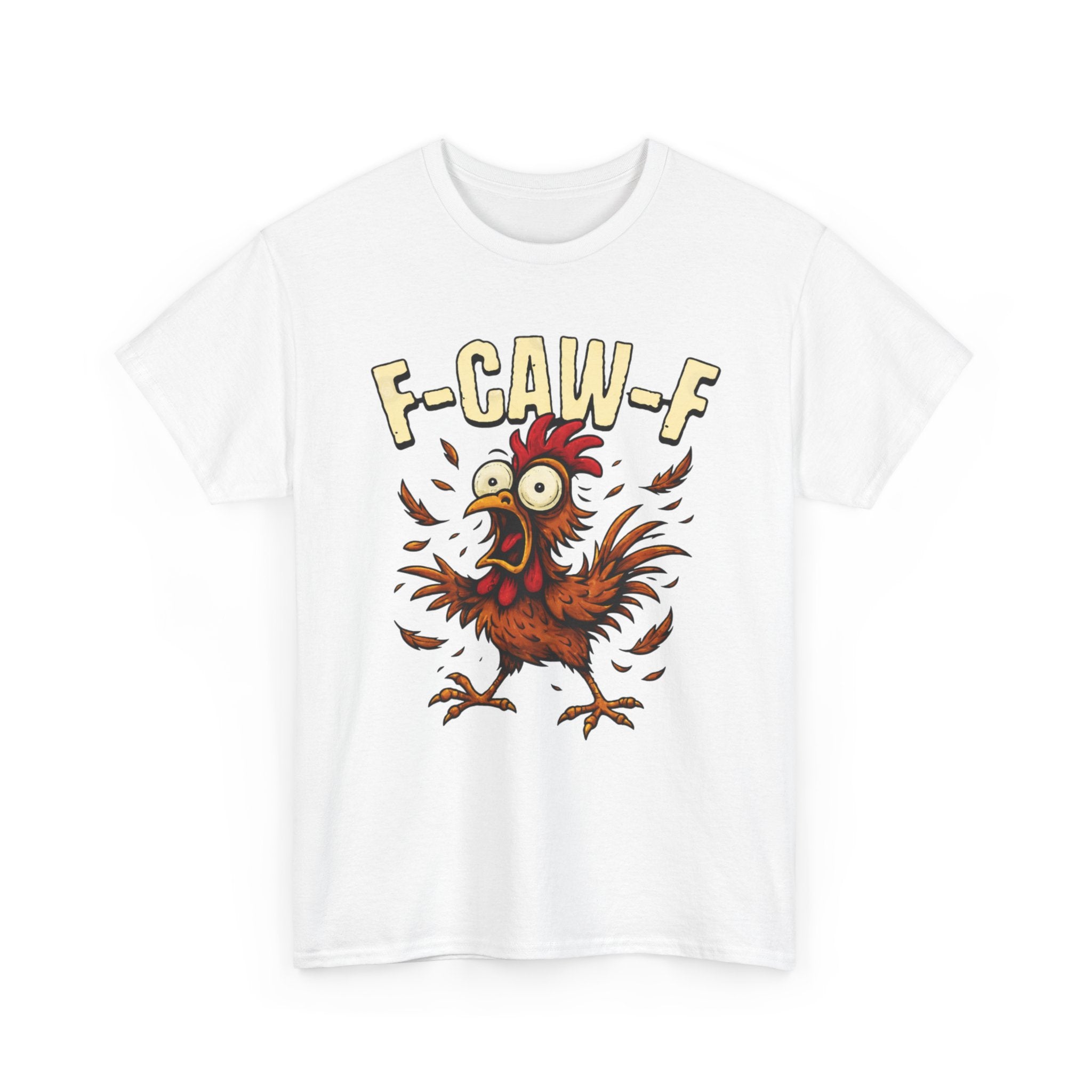 Chicken Cartoon Tee — 'F-CAW-F' Funny Rooster Graphic T-Shirt