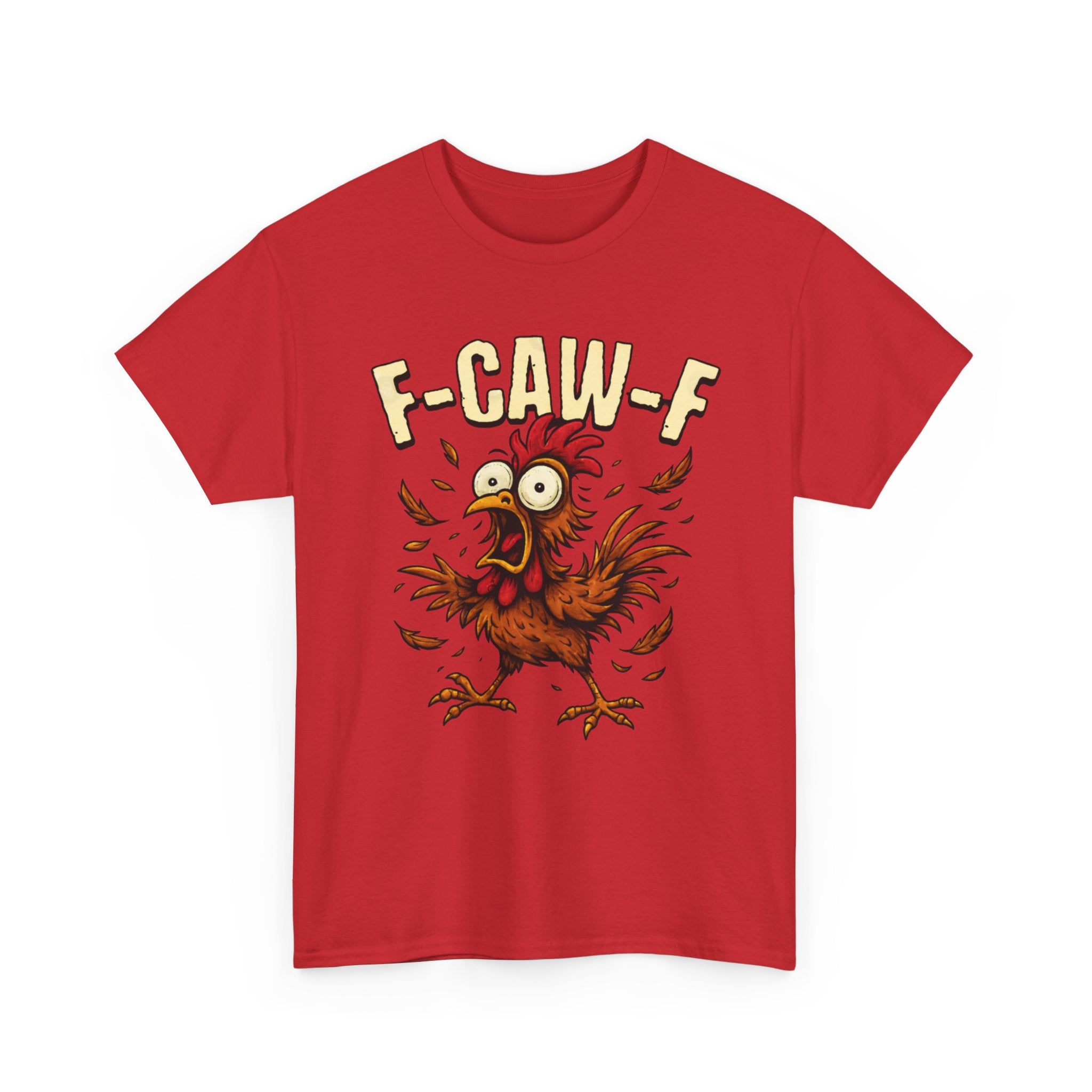 Chicken Cartoon Tee — 'F-CAW-F' Funny Rooster Graphic T-Shirt