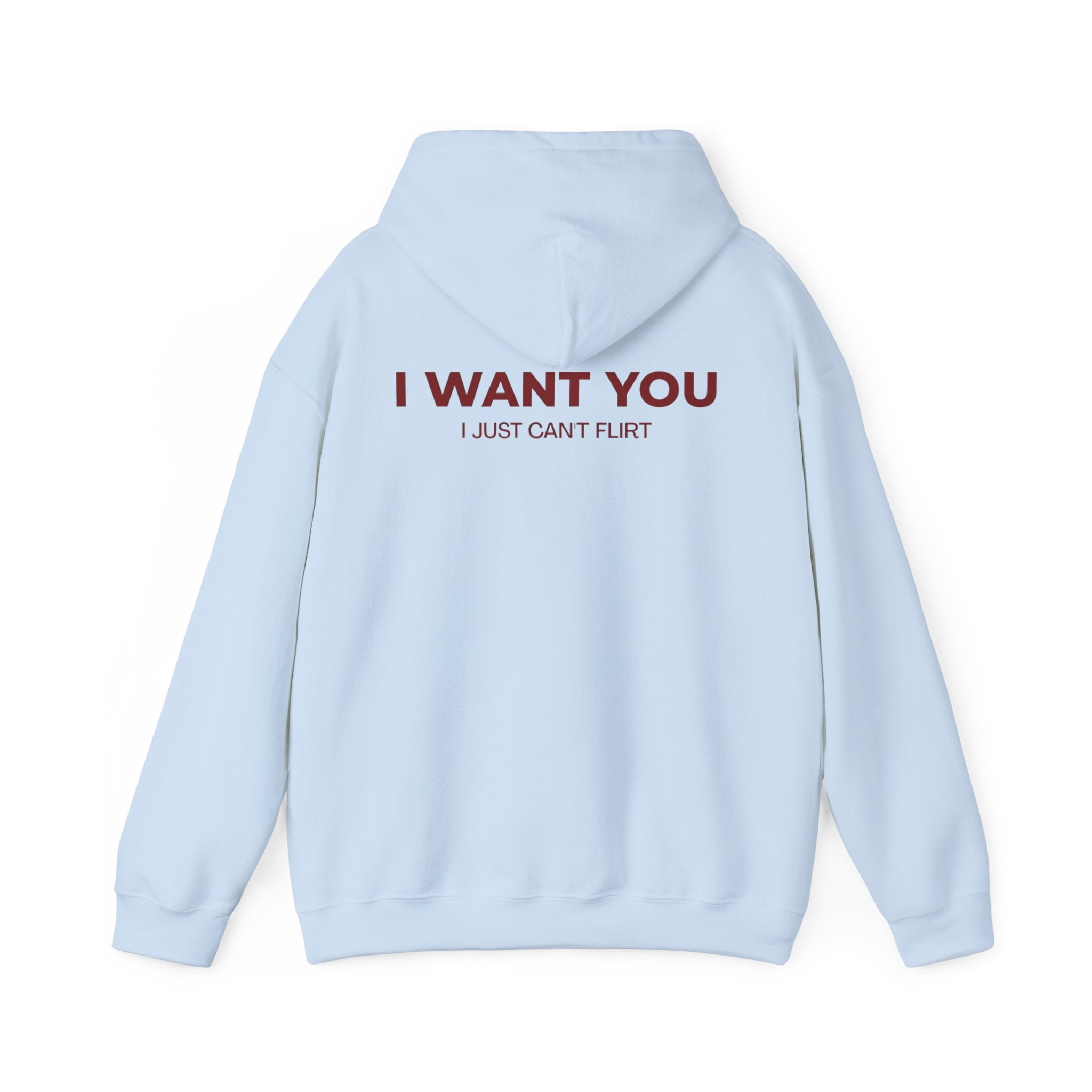 I Want You Hoodie — 'I Just Can't Flirt' Graphic Pullover