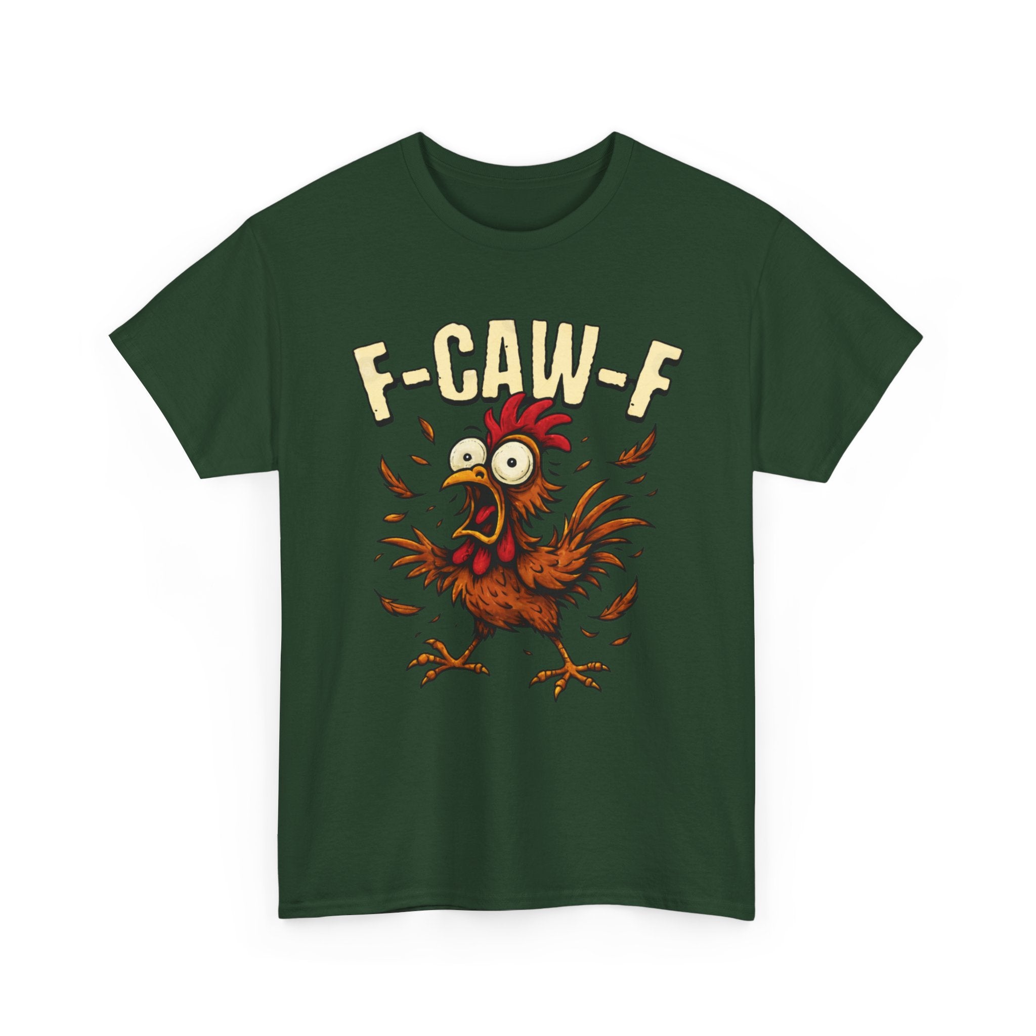 Chicken Cartoon Tee — 'F-CAW-F' Funny Rooster Graphic T-Shirt