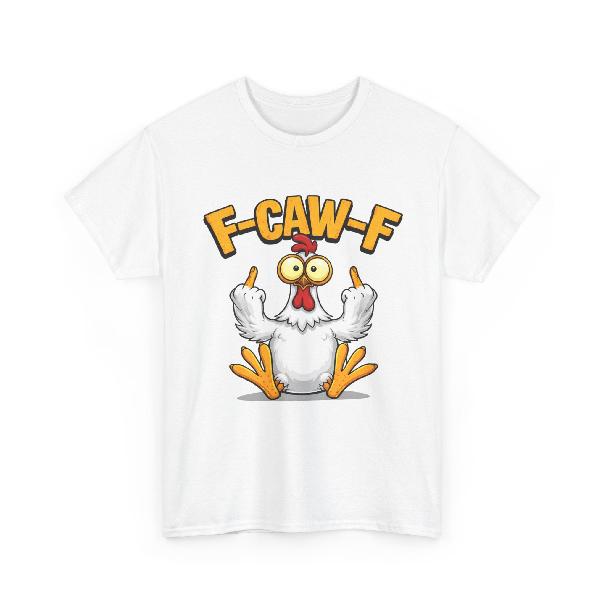 Funny Chicken T‑Shirt — "F-CAW-F" Cartoon Rooster Middle Finger Tee