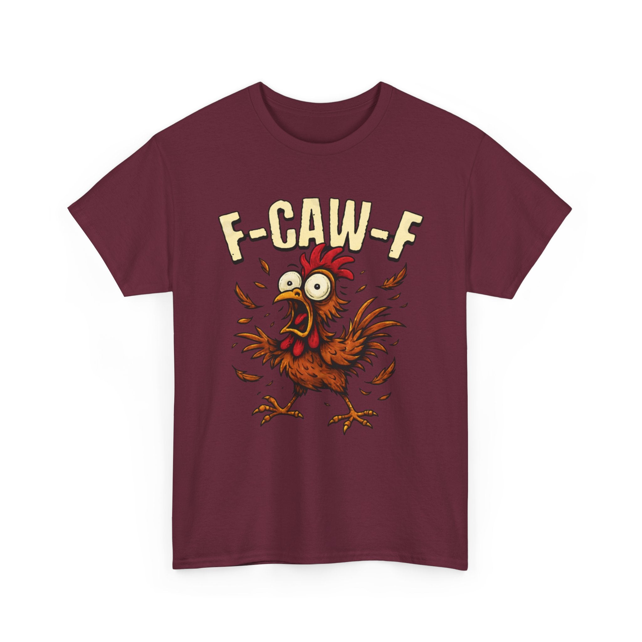 Chicken Cartoon Tee — 'F-CAW-F' Funny Rooster Graphic T-Shirt