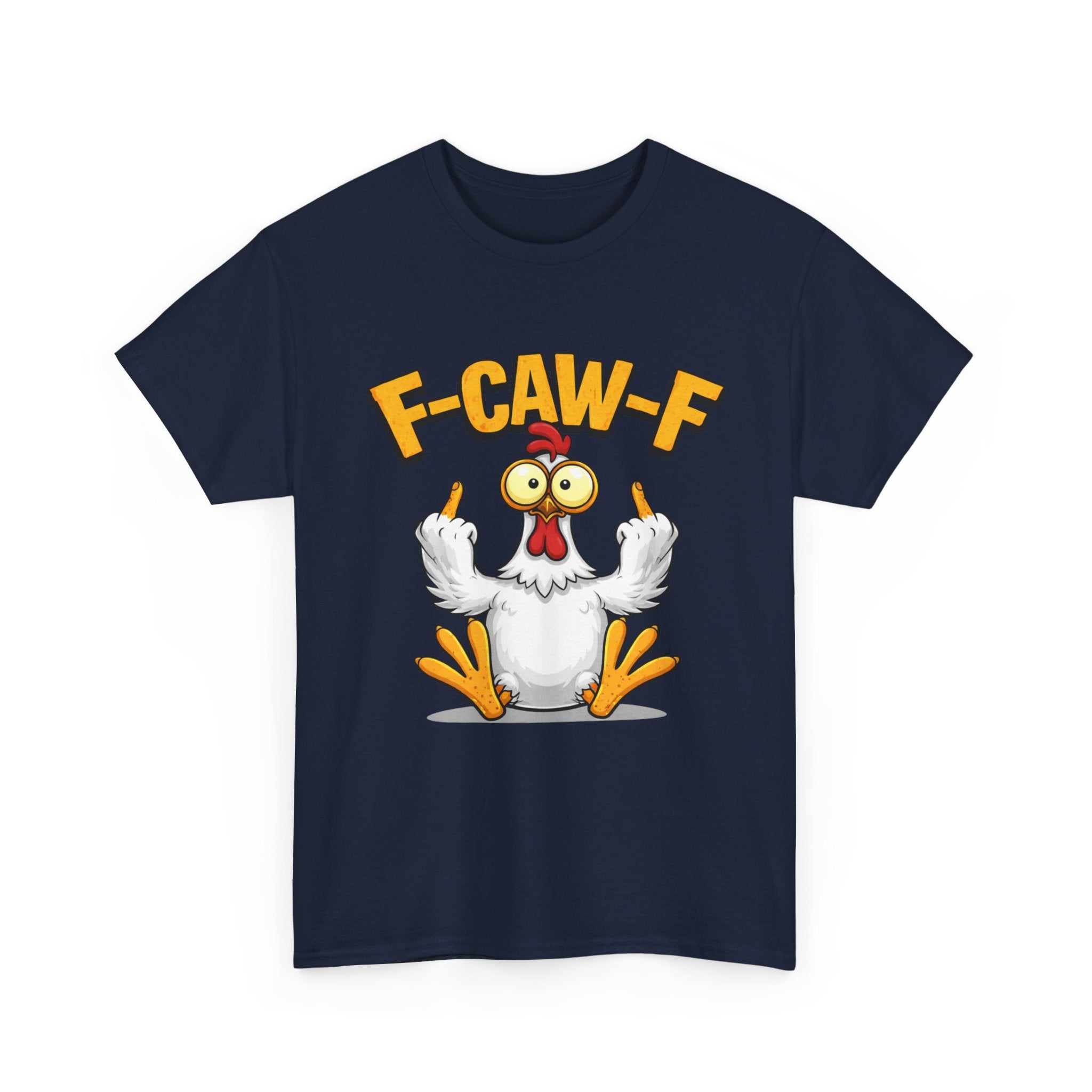 Funny Chicken T‑Shirt — "F-CAW-F" Cartoon Rooster Middle Finger Tee
