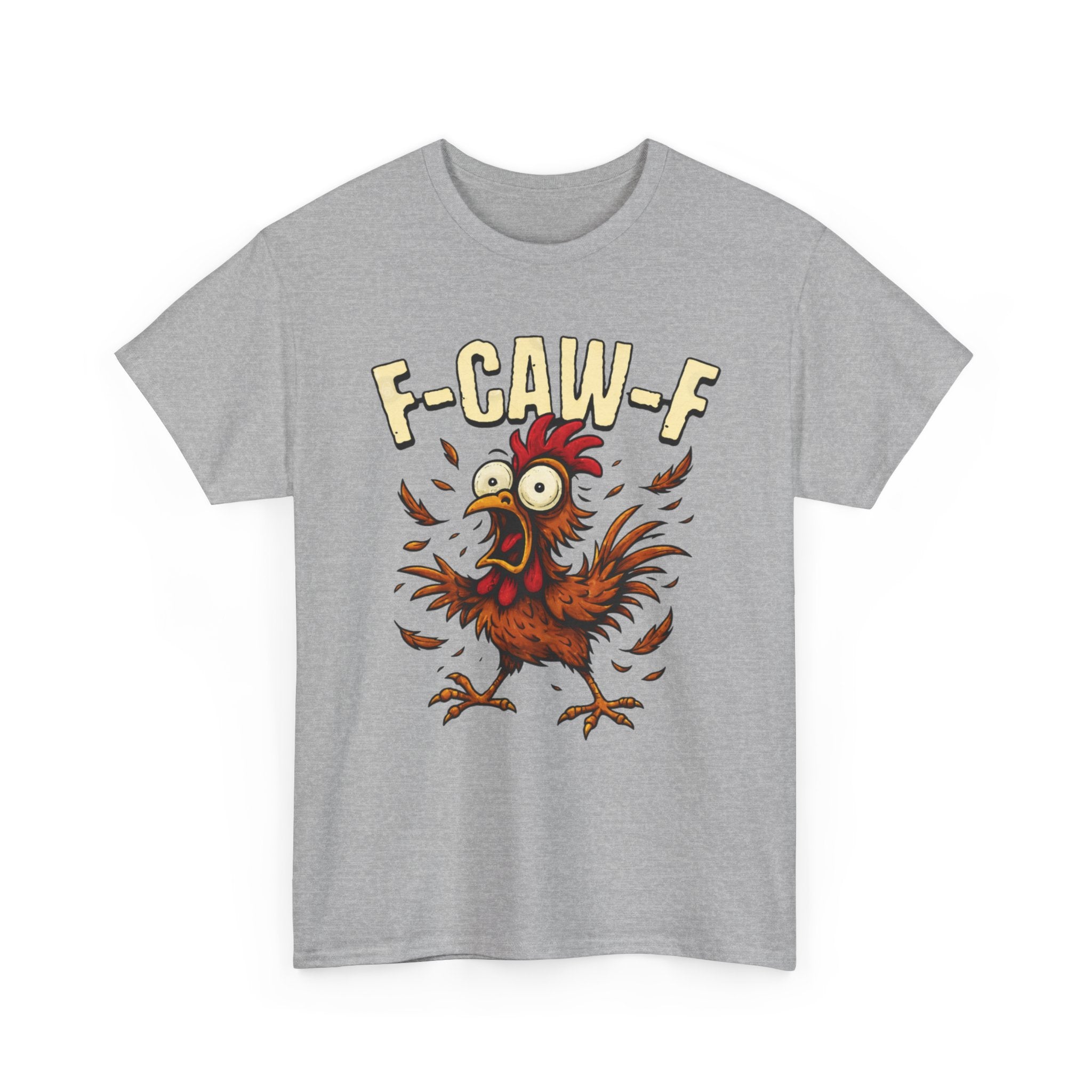 Chicken Cartoon Tee — 'F-CAW-F' Funny Rooster Graphic T-Shirt