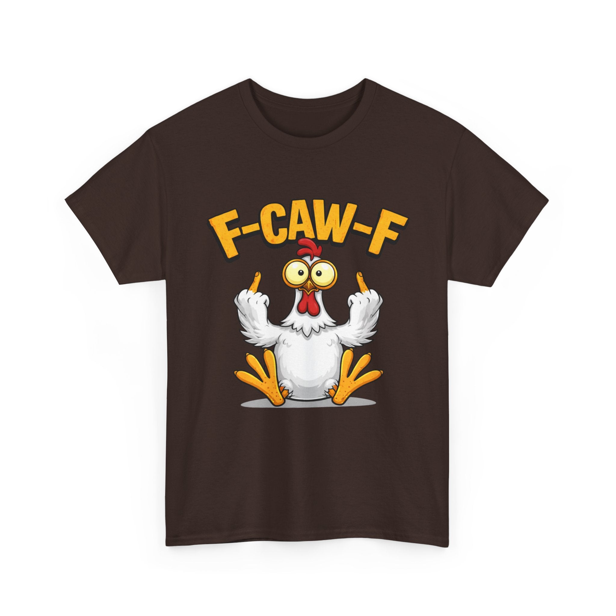 Funny Chicken T‑Shirt — "F-CAW-F" Cartoon Rooster Middle Finger Tee