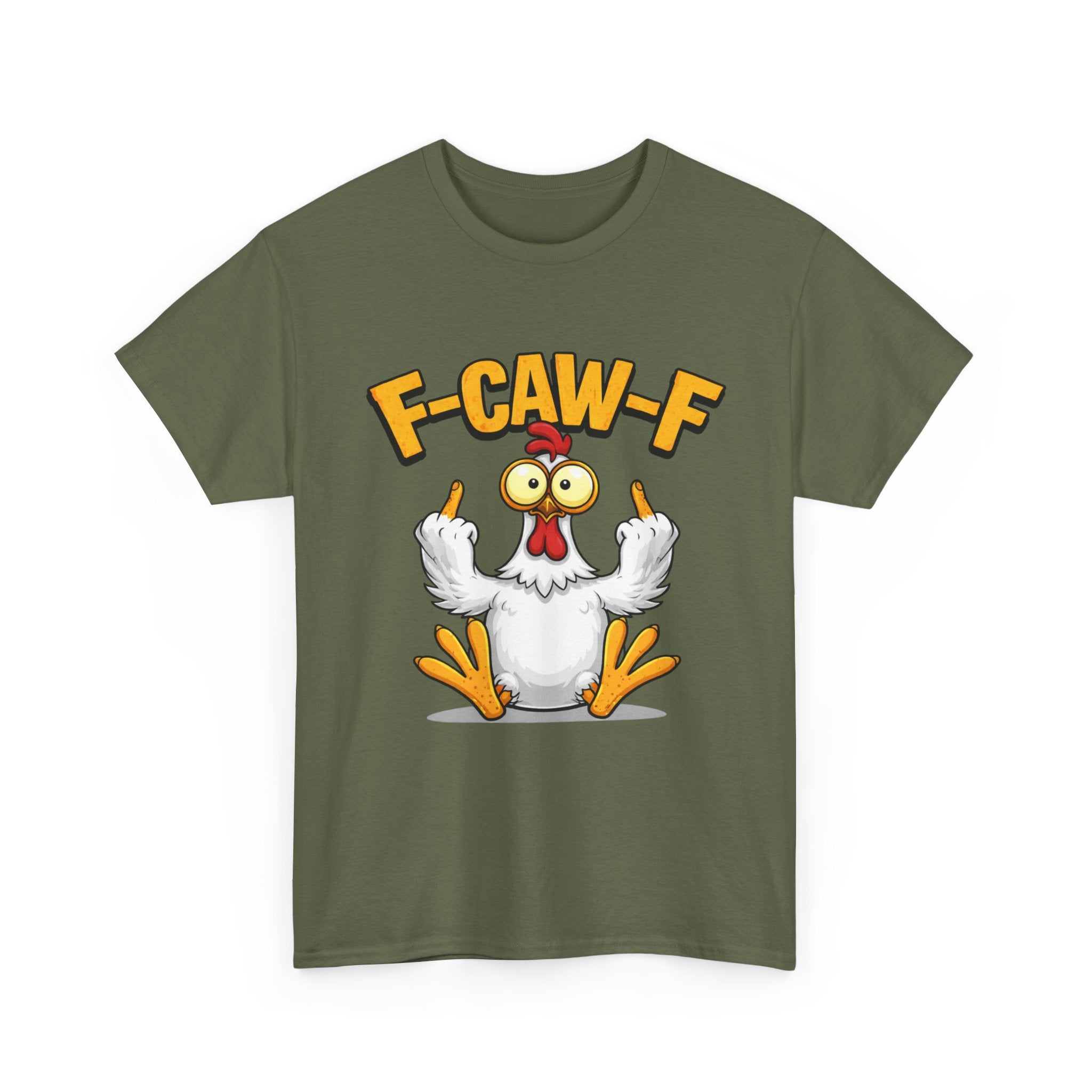 Funny Chicken T‑Shirt — "F-CAW-F" Cartoon Rooster Middle Finger Tee