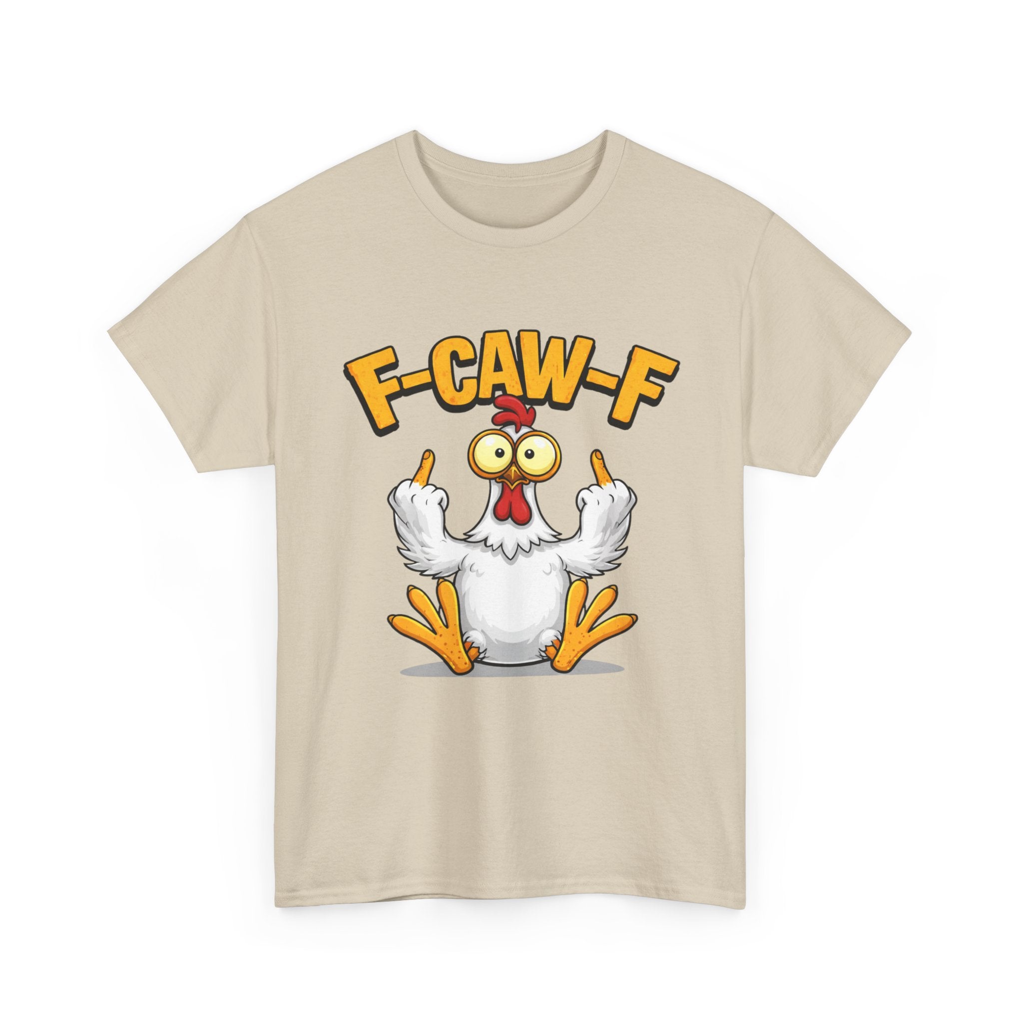 Funny Chicken T‑Shirt — "F-CAW-F" Cartoon Rooster Middle Finger Tee