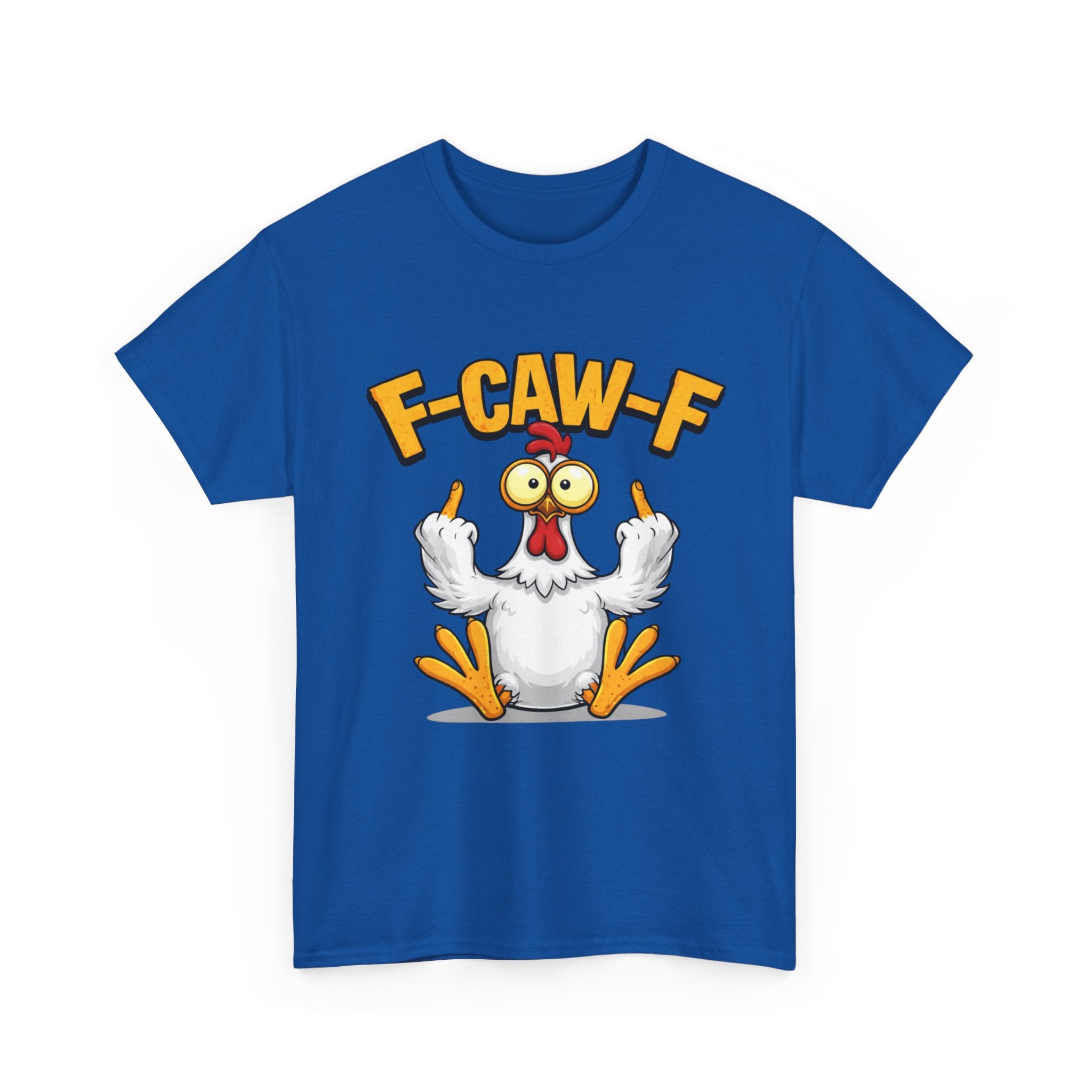 Funny Chicken T‑Shirt — "F-CAW-F" Cartoon Rooster Middle Finger Tee