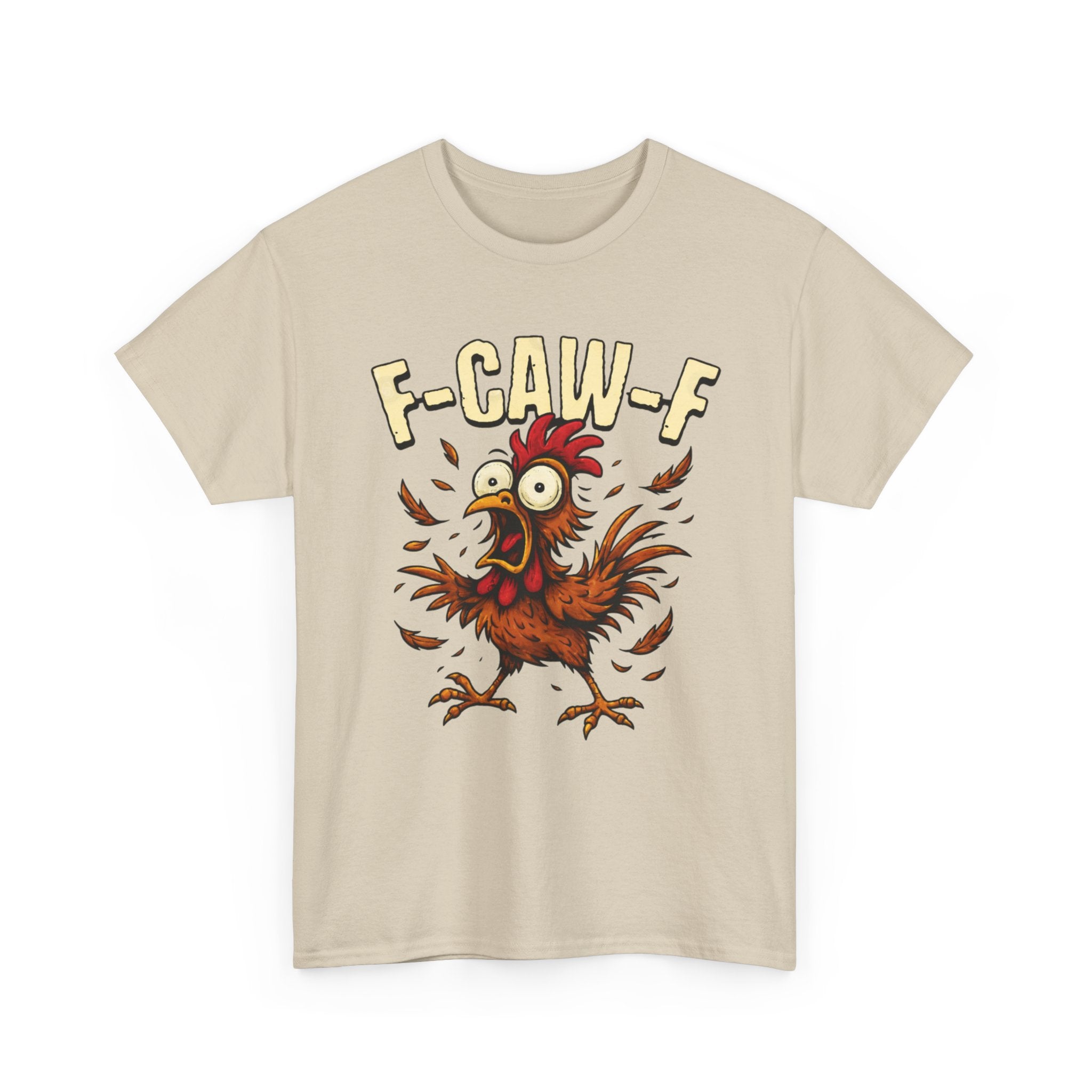 Chicken Cartoon Tee — 'F-CAW-F' Funny Rooster Graphic T-Shirt