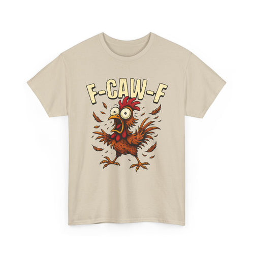 Chicken Cartoon Tee — 'F-CAW-F' Funny Rooster Graphic T-Shirt