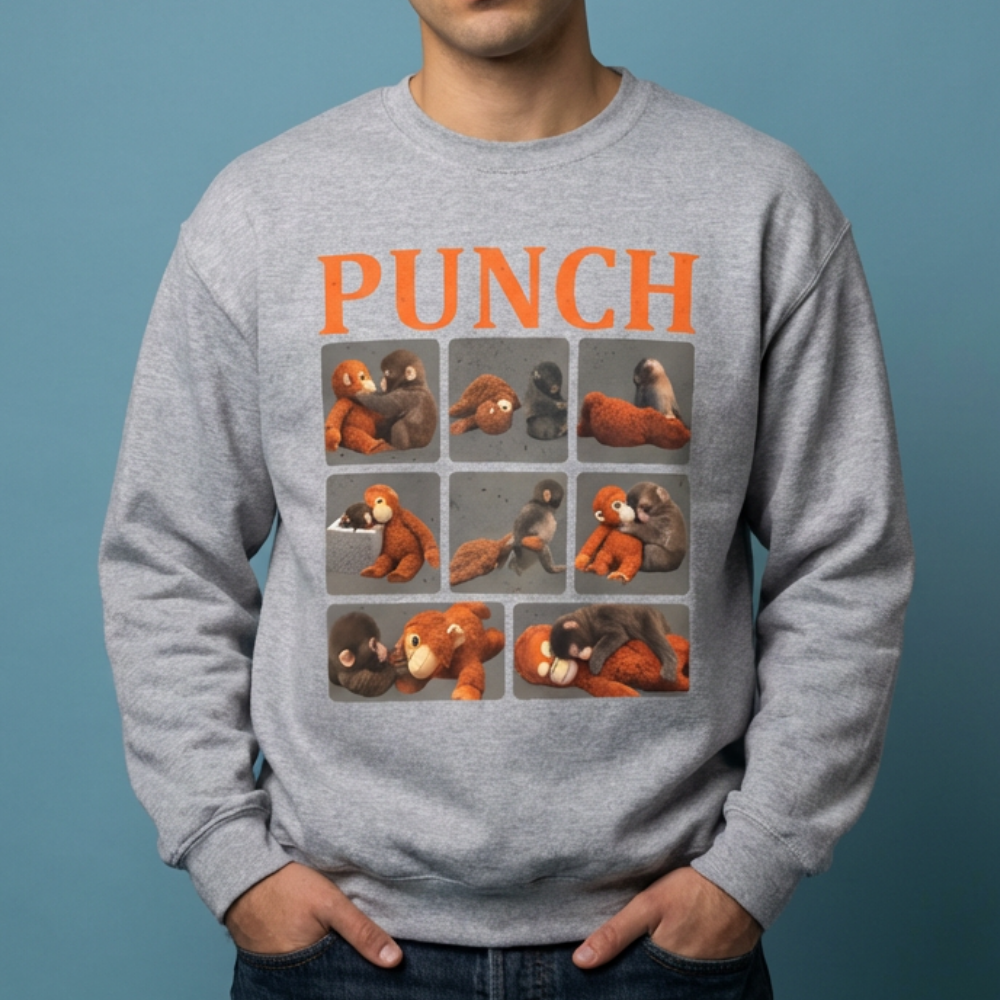 Sweatshirt — Retro 'PUNCH' Boxing Bear Photo-Grid Crewneck