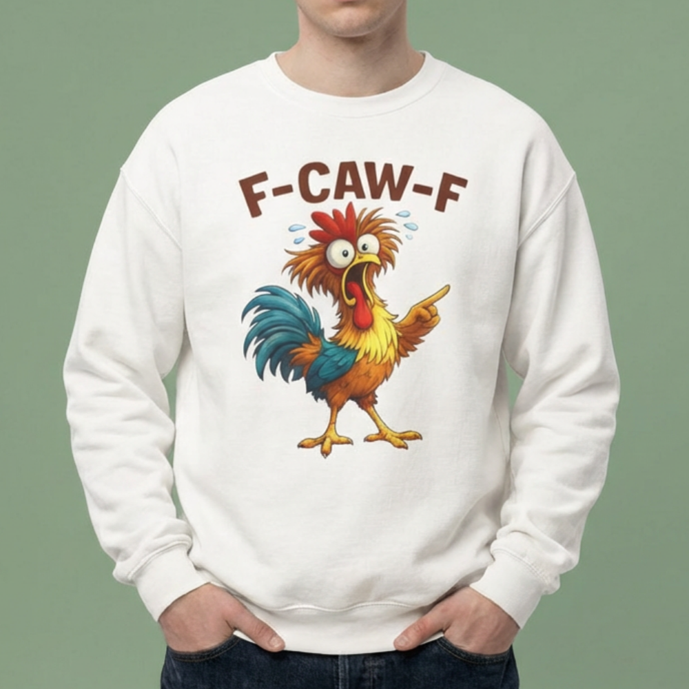 Rooster Graphic Sweatshirt - "F-CAW-F" Funny Chicken Crewneck