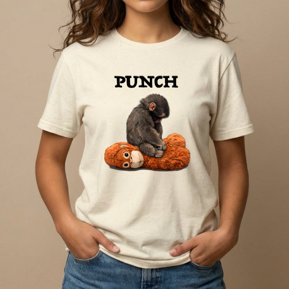Punch T-Shirt — Monkey Sitting on Plush Toy Graphic Tee
