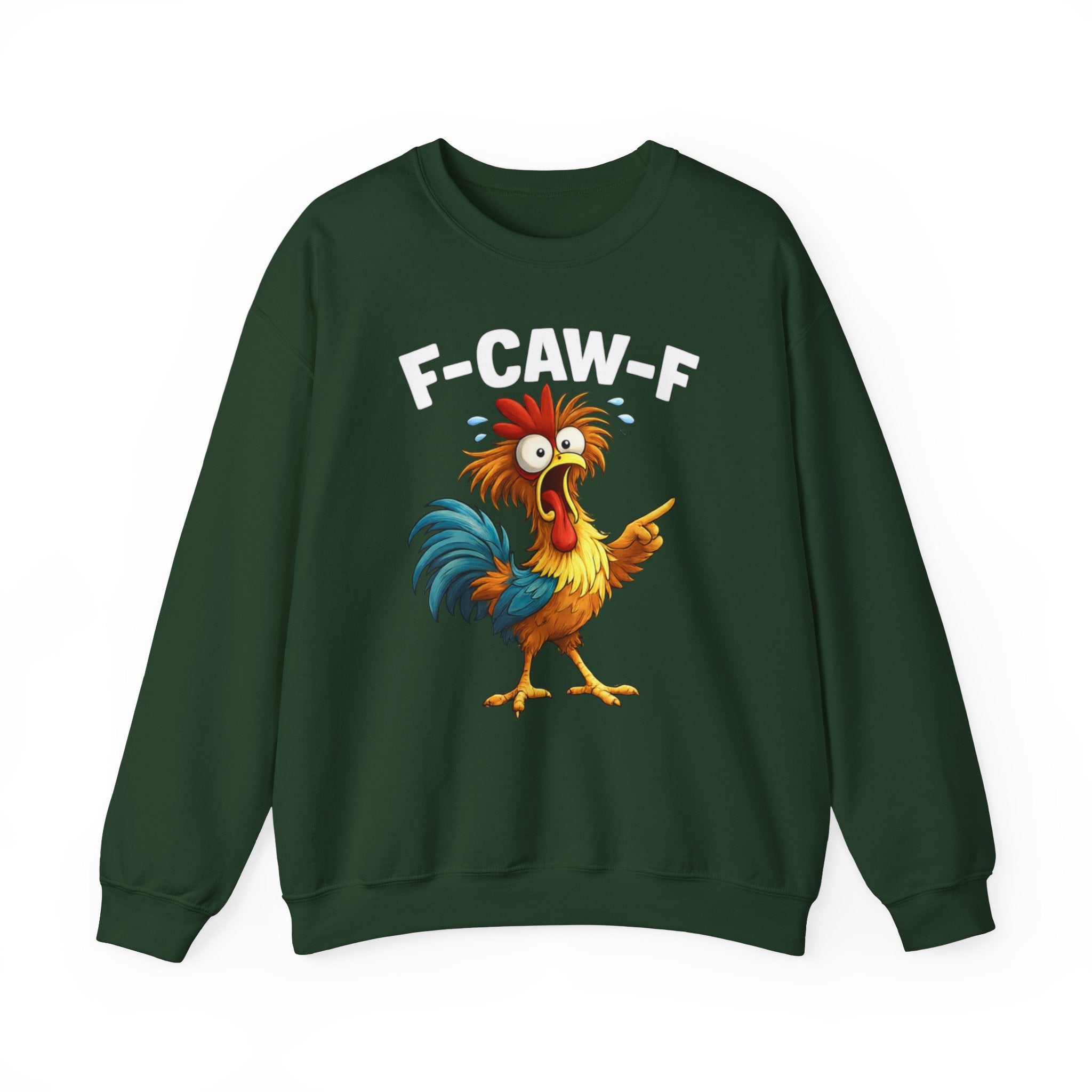 Rooster Graphic Sweatshirt - "F-CAW-F" Funny Chicken Crewneck