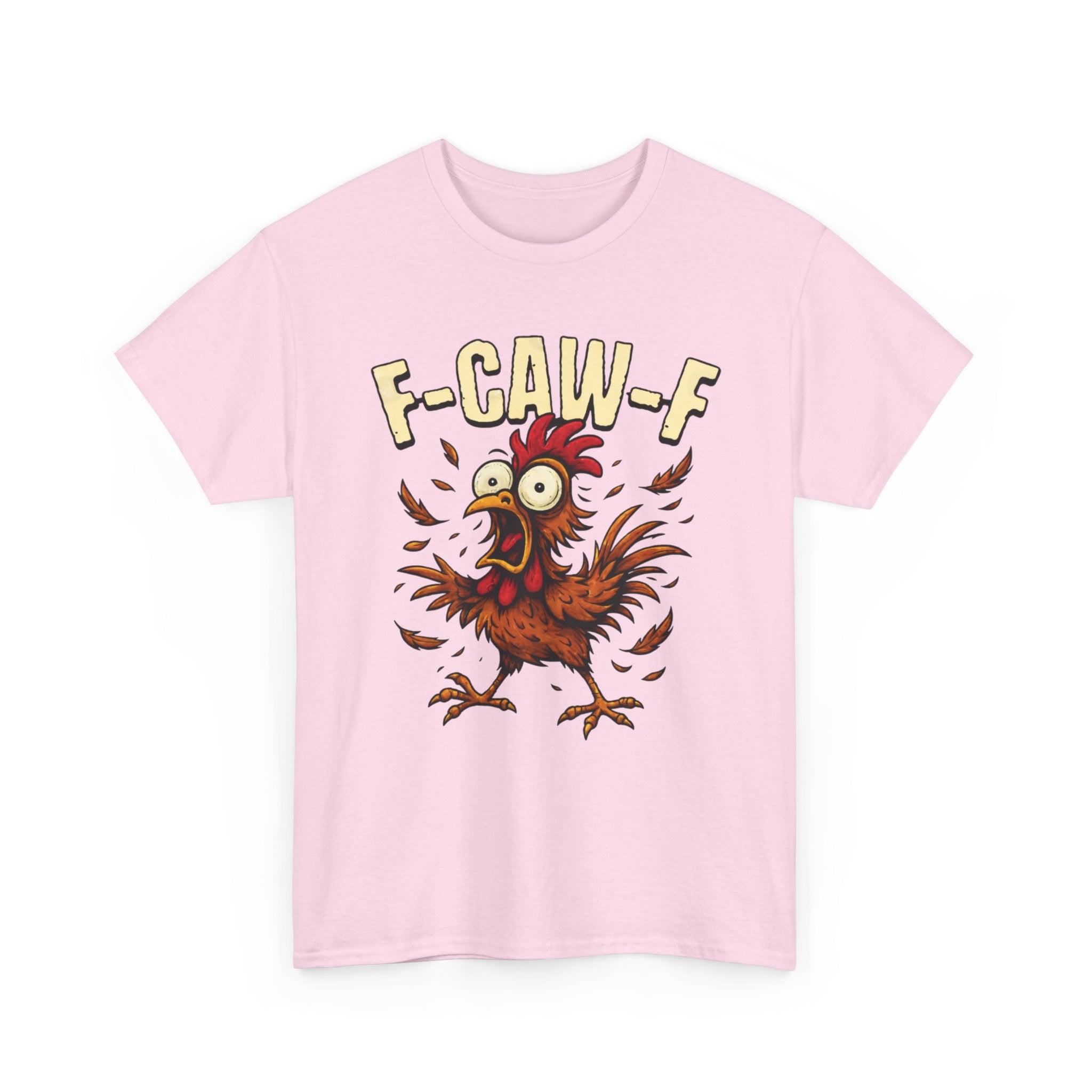 Chicken Cartoon Tee — 'F-CAW-F' Funny Rooster Graphic T-Shirt