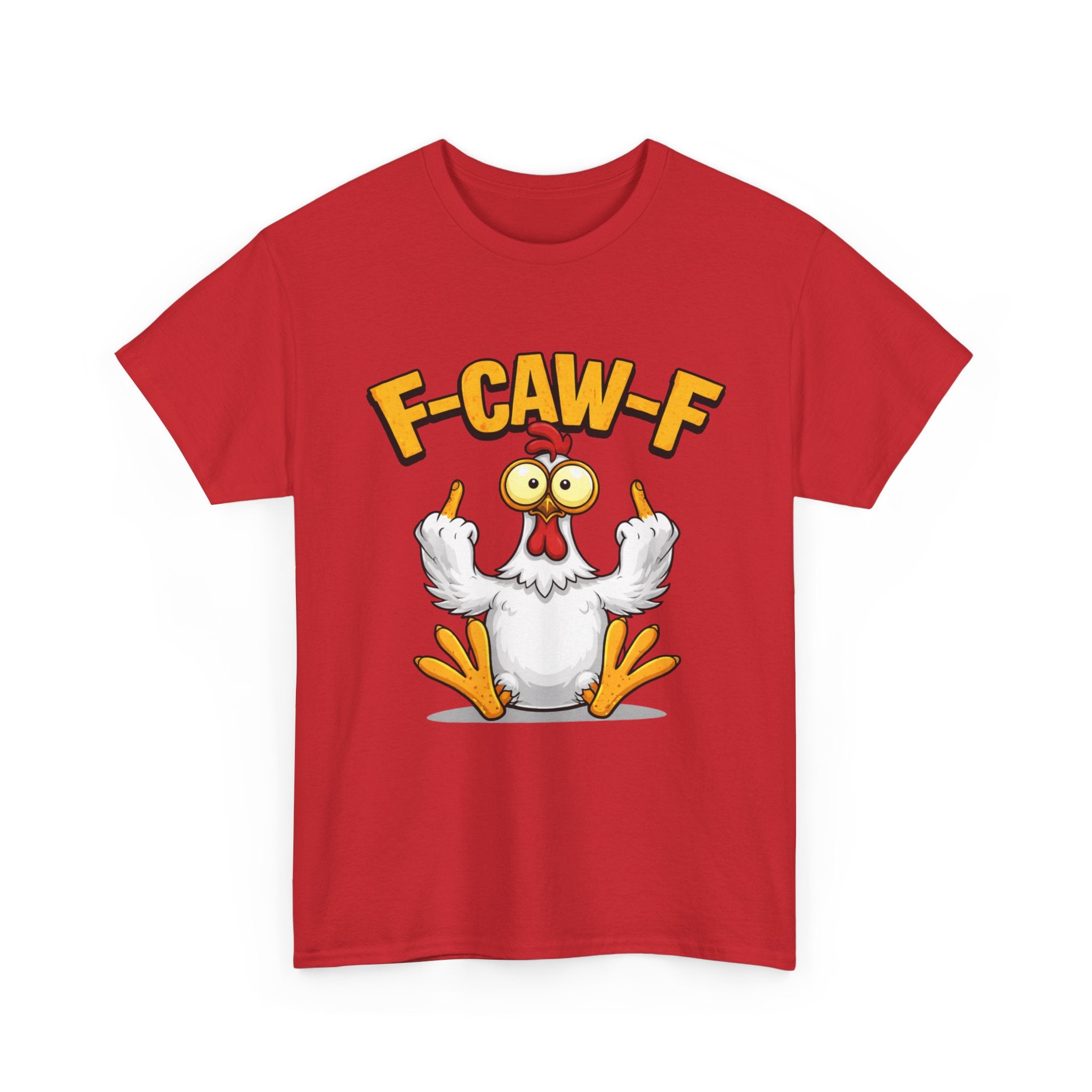 Funny Chicken T‑Shirt — "F-CAW-F" Cartoon Rooster Middle Finger Tee