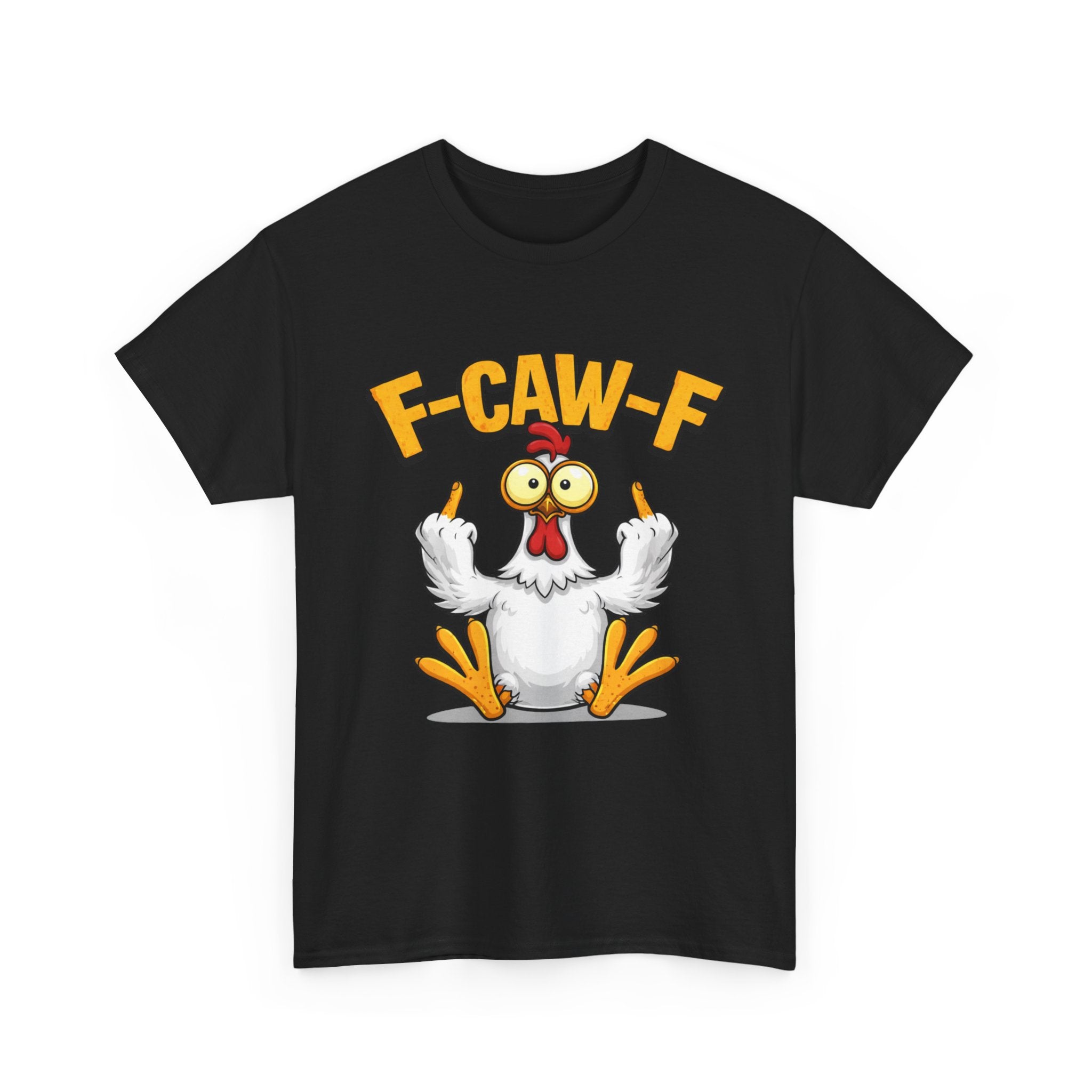 Funny Chicken T‑Shirt — "F-CAW-F" Cartoon Rooster Middle Finger Tee
