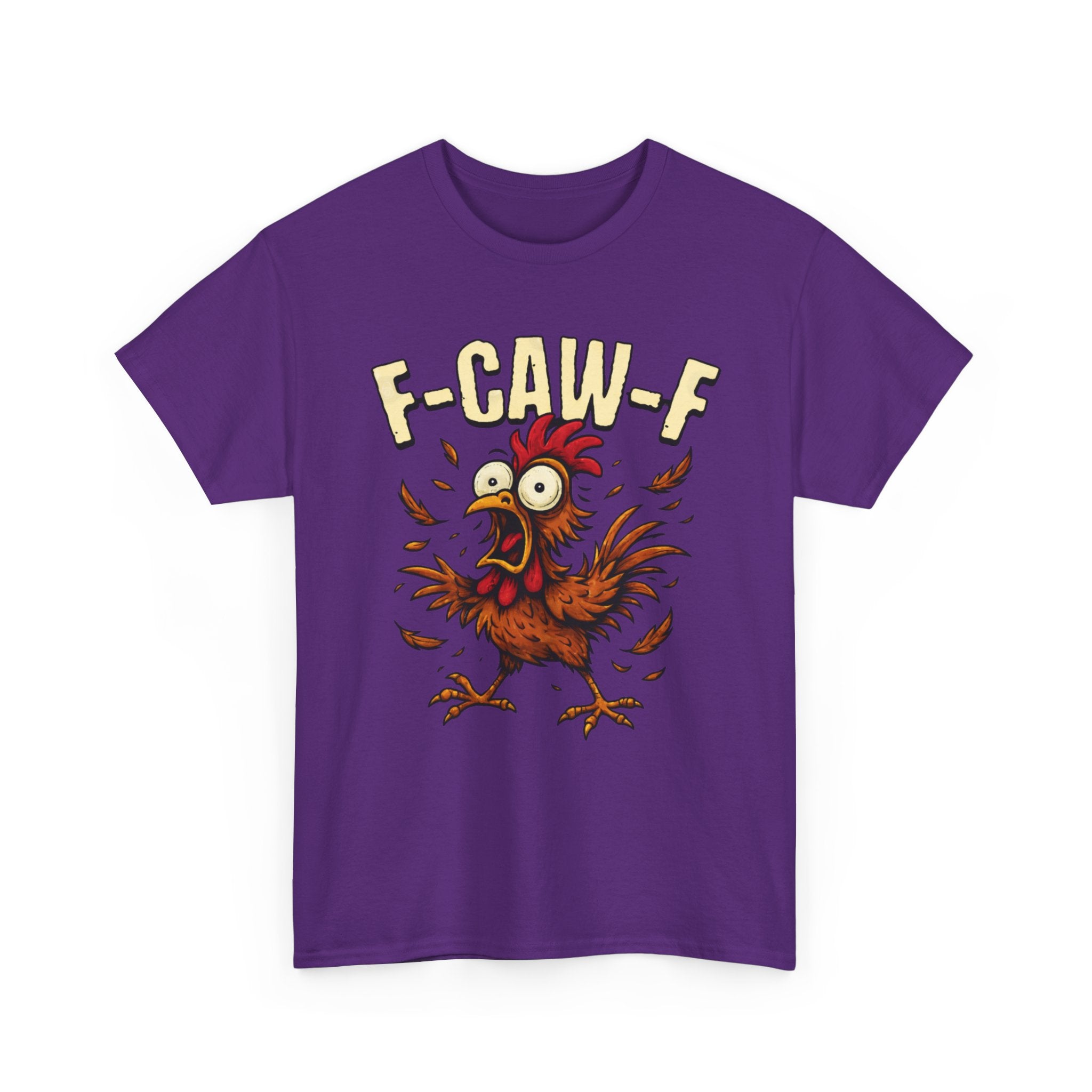 Chicken Cartoon Tee — 'F-CAW-F' Funny Rooster Graphic T-Shirt