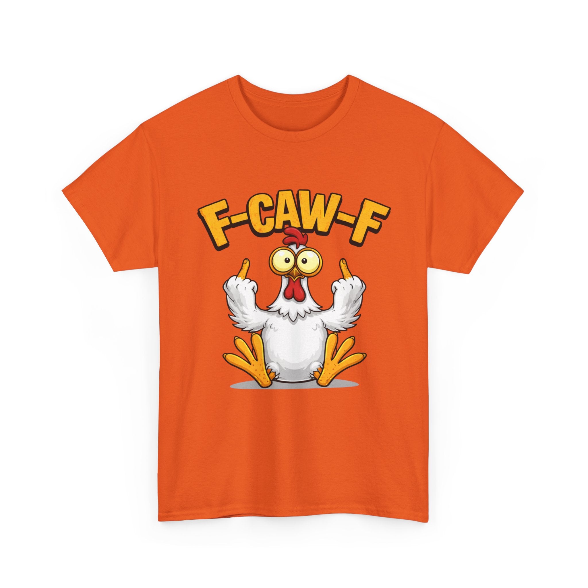 Funny Chicken T‑Shirt — "F-CAW-F" Cartoon Rooster Middle Finger Tee