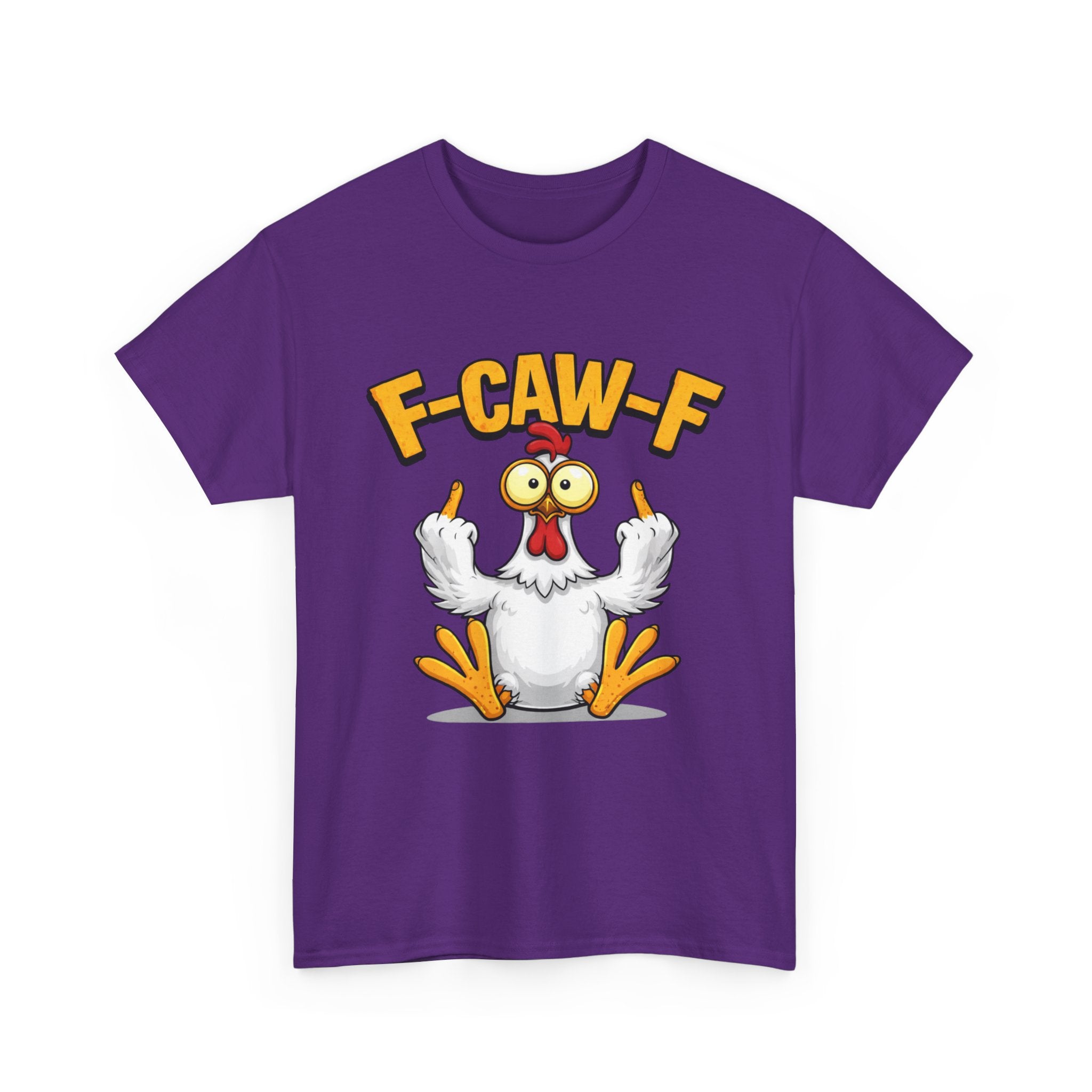 Funny Chicken T‑Shirt — "F-CAW-F" Cartoon Rooster Middle Finger Tee