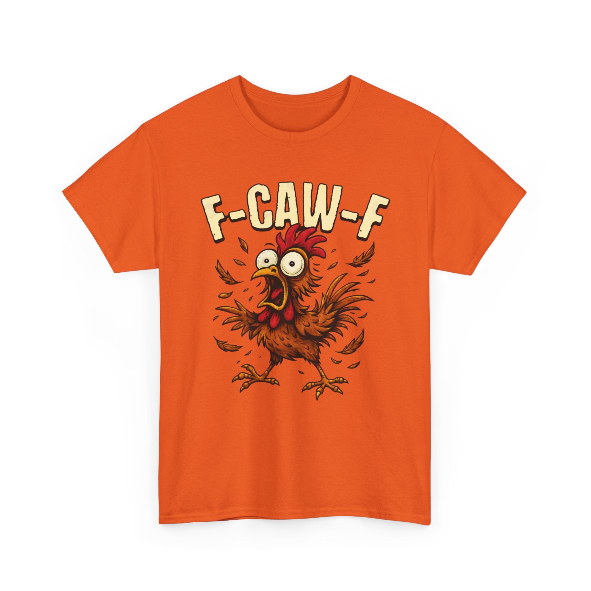Chicken Cartoon Tee — 'F-CAW-F' Funny Rooster Graphic T-Shirt