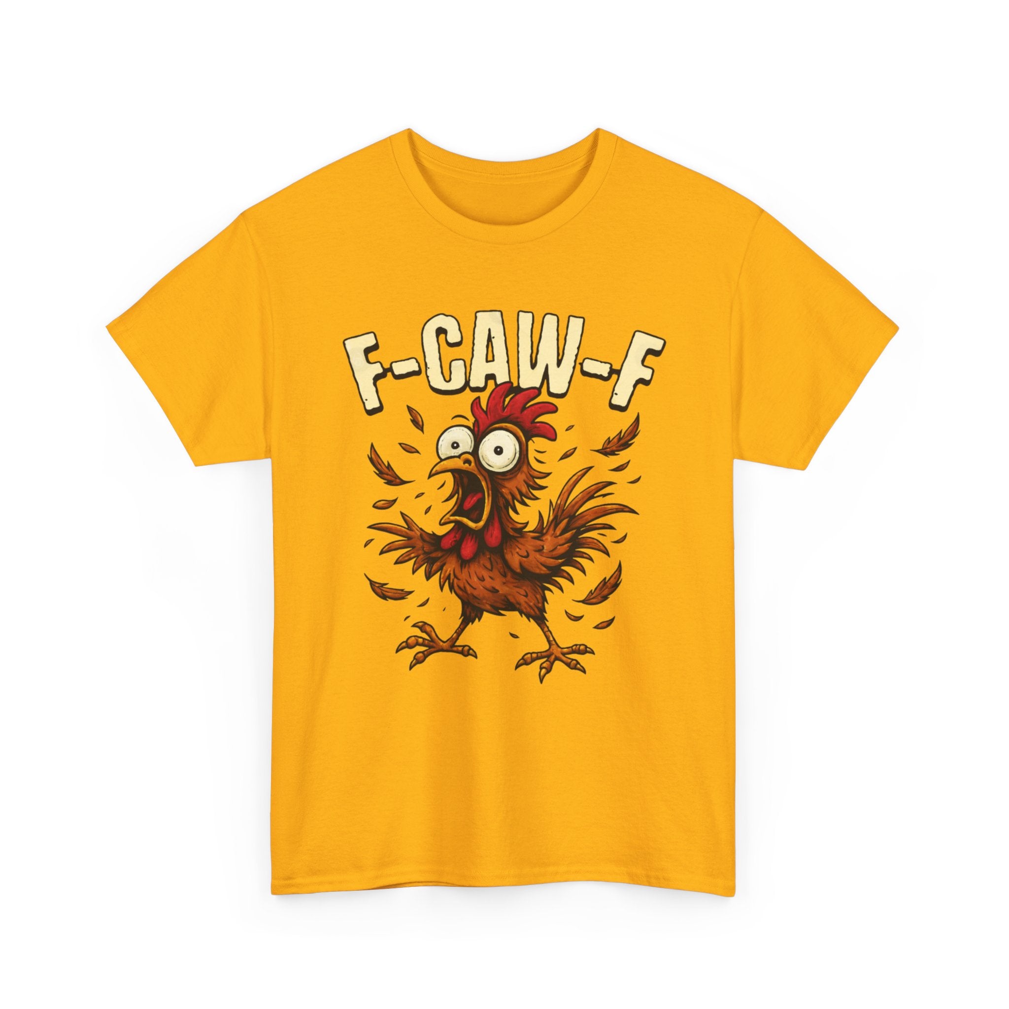 Chicken Cartoon Tee — 'F-CAW-F' Funny Rooster Graphic T-Shirt