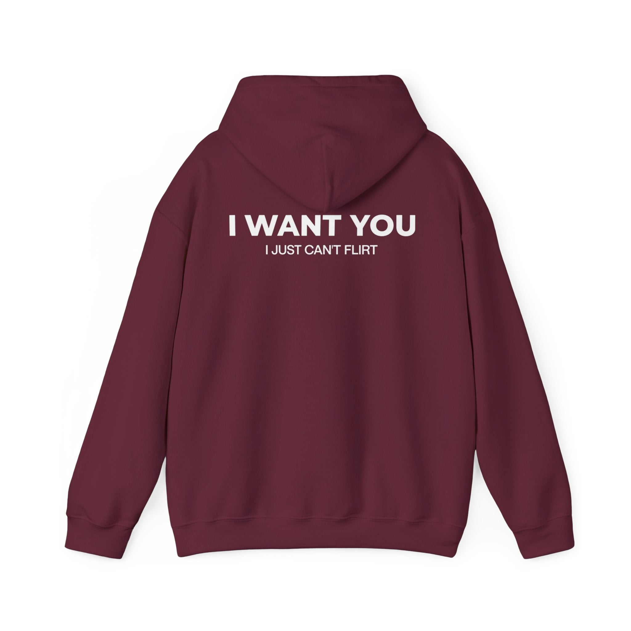 I Want You Hoodie — 'I Just Can't Flirt' Graphic Pullover