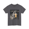 Raccoon Drinking Coffee Tee — Cute Nighttime Urban Wildlife T-Shirt