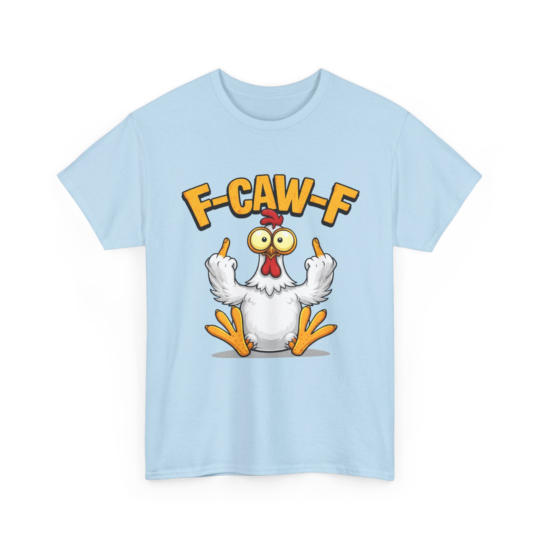 Funny Chicken T‑Shirt — "F-CAW-F" Cartoon Rooster Middle Finger Tee